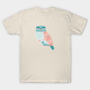 Folk Art Owl in Pink + Blue T-Shirt